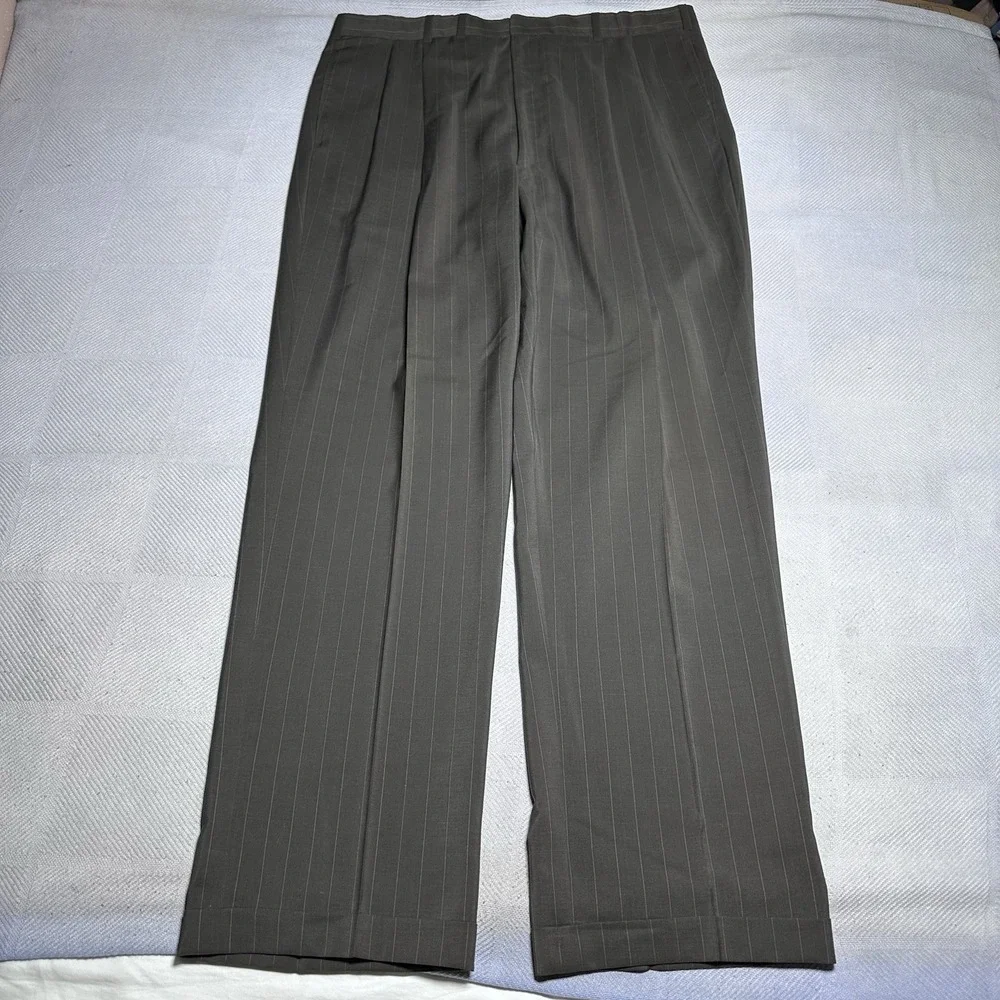 Vintage Oxxford Clothes Suit 44L 36x33 Wool Stripe‎ Unstructured Cuffed Pleated